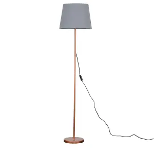 ValueLights Modern Standard Floor Lamp In Copper Metal Finish With Grey Tapered Shade