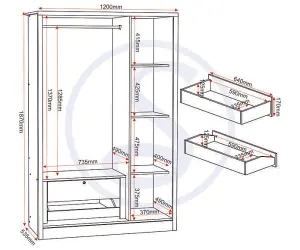 Lisbon 3 Door Mirrored Wardrobe Black Wood Grain Effect