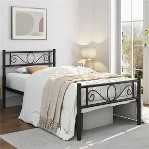 Metal Bed Frame with Headboard/Under-Bed Storage Black / Single (3')