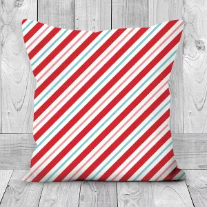 Printed Faux Suede Cushion Christmas Candy Stripe 60cm x 60cm