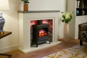 Farlington Fireplace Suite with a Black Electric Stove - Grey Top/Rustic Brick