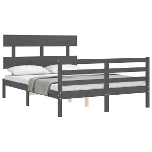 Berkfield Bed Frame with Headboard Grey 140x190 cm Solid Wood