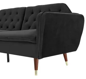 Whitby Velvet Fabric Sofa Bed 3 Seater Padded Suite Clic Clac Luxury Recliner Sofabed, Black