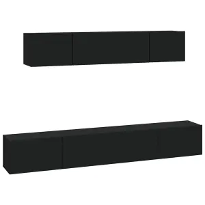 Berkfield 4 Piece TV Cabinet Set Black Engineered Wood