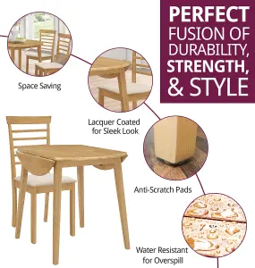 Hallowood Furniture Ledbury Drop Leaf Round Table Set with 4 Chairs in Light Oak Finish