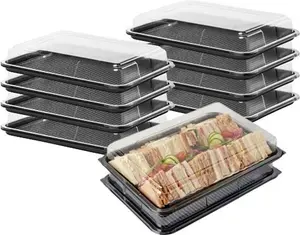 Caterline 10 Large Serving Platters - Reusable Plastic Sandwich Trays & Lids (450mm X 310Mm)