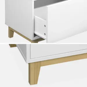 sweeek. 1-drawer TV unit with wooden legs Floki White 120x40x45 cm