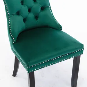 Pair of Lux Green Velvet Kitchen Dining Chairs with Knocker Wing Back Bedroom Office Chairs