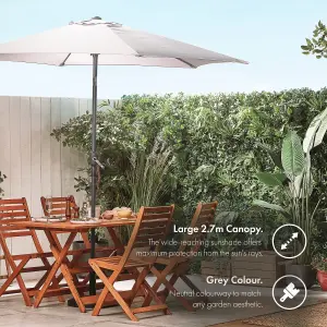 VonHaus Parasol 2.7M, Garden Umbrella, Sun Shade Canopy with Hand Crank, Tilt Function, UV30+ Protection, Air Vent, Steel Frame