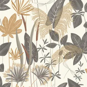 Grandeco Foliage Sprigs Loma Textured Wallpaper,  Grey