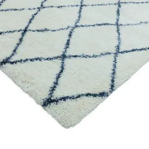 Cream Blue Geometric Shaggy Luxurious Modern Jute Backing Rug for Living Room Bedroom and Dining Room-80cm X 150cm