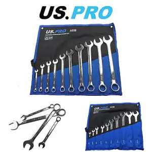 US PRO SPANNER SET 10PC AF SAE IMPERIAL WHITWORTH COMBINATION WRENCH RING 3239