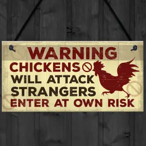 Red Ocean Funny Chicken Hen Plaque Novelty Warning Hanging Sign For Chicken Coop Outdoor Gate Garden Decor Sign