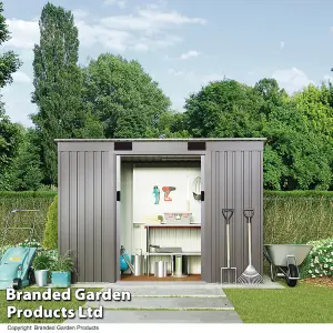 Metal Garden Shed Small Outdoor Storage 6.6ft x 4ft with Sliding Doors, Weatherproof Pent Roof (Grey)