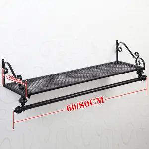 Black Metal Clothes Rail Wall Mounted Garment Hanging Rack with Display Storage Shelf W 700 mm