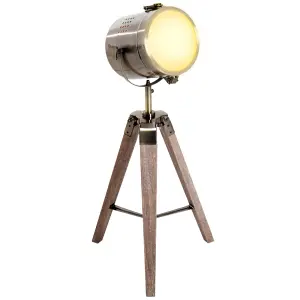 HOMCOM Vintage Tripod Table Desk Lamp Bedside Light Copper Finish Wooden Base