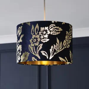 The Lighting Edit Varuna Navy Velvet effect Floral Light shade (D)30cm