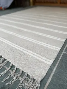 Varca Grey Rug Striped Design Cotton and Jute Yarn / 90 cm x 150 cm