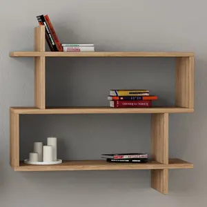 Argonaut Modern Wall-Mounted 2-Tier Floating Bookshelf Oak