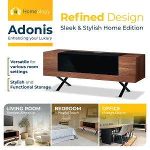 Homeology ADONIS Walnut with Black Contrast Beam-Thru Remote Friendly Door 26"-55" Flat Screen TV Cabinet