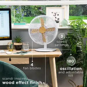 Russell Hobbs Scandi Desk Fan 12 Inch White and Wood Effect RHMDF1201WDW