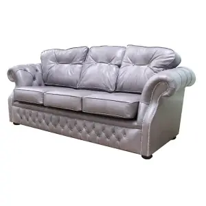 Chesterfield Handmade 3 Seater Sofa Old English Lead Leather In Era Style