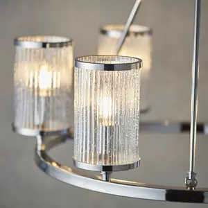 6 Light Chandelier Pendant Nickel Ribbed Glass Shade Hanging Ceiling Lamp Holder