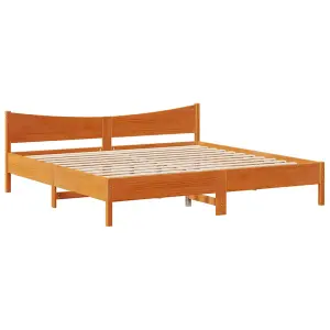 Berkfield Bed Frame with Headboard Wax Brown 180x200 cm Super King Solid Wood Pine