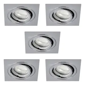 Litecraft Pack of 5 Satin Nickel Modern IP65 Square Tiltable Bathroom Downlights