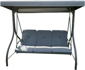 Luxury Heavy Duty Grey Garden 3 Seater Swing Seat Hammock Bed Complete with Thick Cushions.  Adjustable canopy angle.