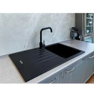 Liquida LG860BL 1.0 Bowl Granite Reversible Inset Compact Black Kitchen Sink