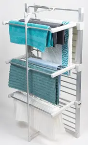 GlamHaus Heated Clothes Airer Dryer Rack Aluminium with Cover Electric 220W - Indoor - Folds Flat for Easy Storage