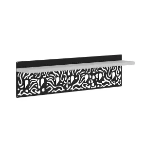 Decortie Novo Wall-Mounted Coat Rack White Metal 7 Hooks and Open Shelf Storage Space, Hallway, Bedroom (Black Metal)