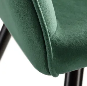 Chair Marilyn - with armrests, padded, velvet look, black steel legs - dark green / black