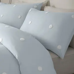 Dot Garden Cotton Solid Colour Duvet Cover Set with Pillowcases Duck Egg/White Dots / Single Duvet Cover + 1 Standard Pillowcase