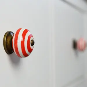 Nicola Spring - Round Ceramic Cabinet Knob - Red Stripe