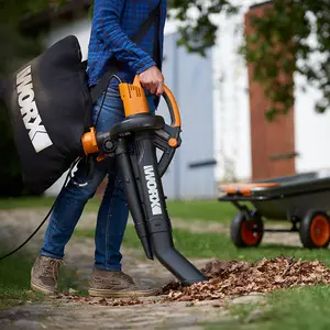 WORX WG505E 3000W Corded Electric Leaf Blower, Vacuum & Mulcher, 10m Cable, 335 km/h, 45L Collection Bag