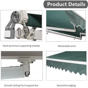 2.5M x 2M Retractable Awning, Manual Awnings for Patio Sun Shade Shelter, Green