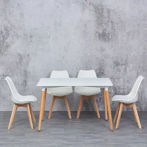 White Dining Table and Chairs Set Rectangular 4 Seater Table With 4 Tulip Pyramid Dining Chairs