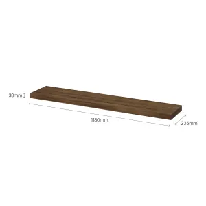 GoodHome Cusko Walnut effect Rectangular Floating shelf (L)118cm x (D)23.5cm