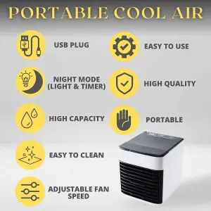 Portable Air Cooler Unit with 3 Speed Fan Night Light Chilled Air for your Bedroom Office Lounge USB