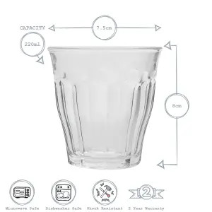 Duralex - Picardie Drinking Glasses - 220ml Tumblers for Water, Juice - Clear - Pack of 6