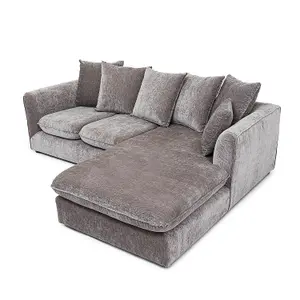 Lucas Water Repellent Velvet Chenille Right Facing Corner Sofa in Grey