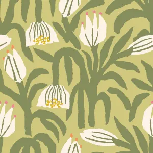 Hoopla Walls Chunky Flower Olive Green Smooth Matt Wallpaper