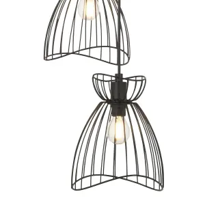 First Choice Lighting Set of 2 Diablo Black Cage Design 3 Light Ceiling Pendant Lights