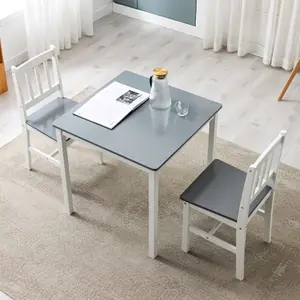 Solid Wooden Kitchen Dining Table and 2 Chairs Grey by MCC