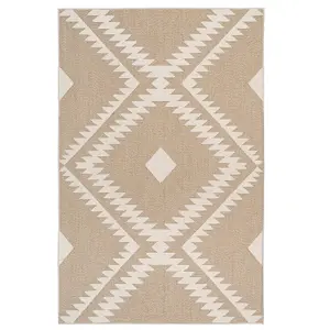 Natural Beige Geometric Textured 3D Pile Living Area Rug 120x170cm