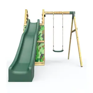 Rebo Wooden Pyramid Activity Frame with Swings and 10ft Water Slide - Mystic