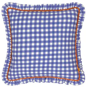 furn. Maude Gingham Reversible Piped Feather Filled Cushion