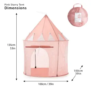 Pink Kids Tent, Starry Pink Princess Pop Up Play Tent For Kids with Carry Bag